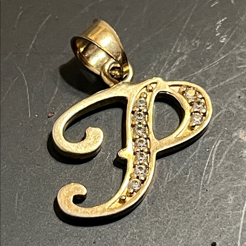 Gold Initial Pendant with Crystals